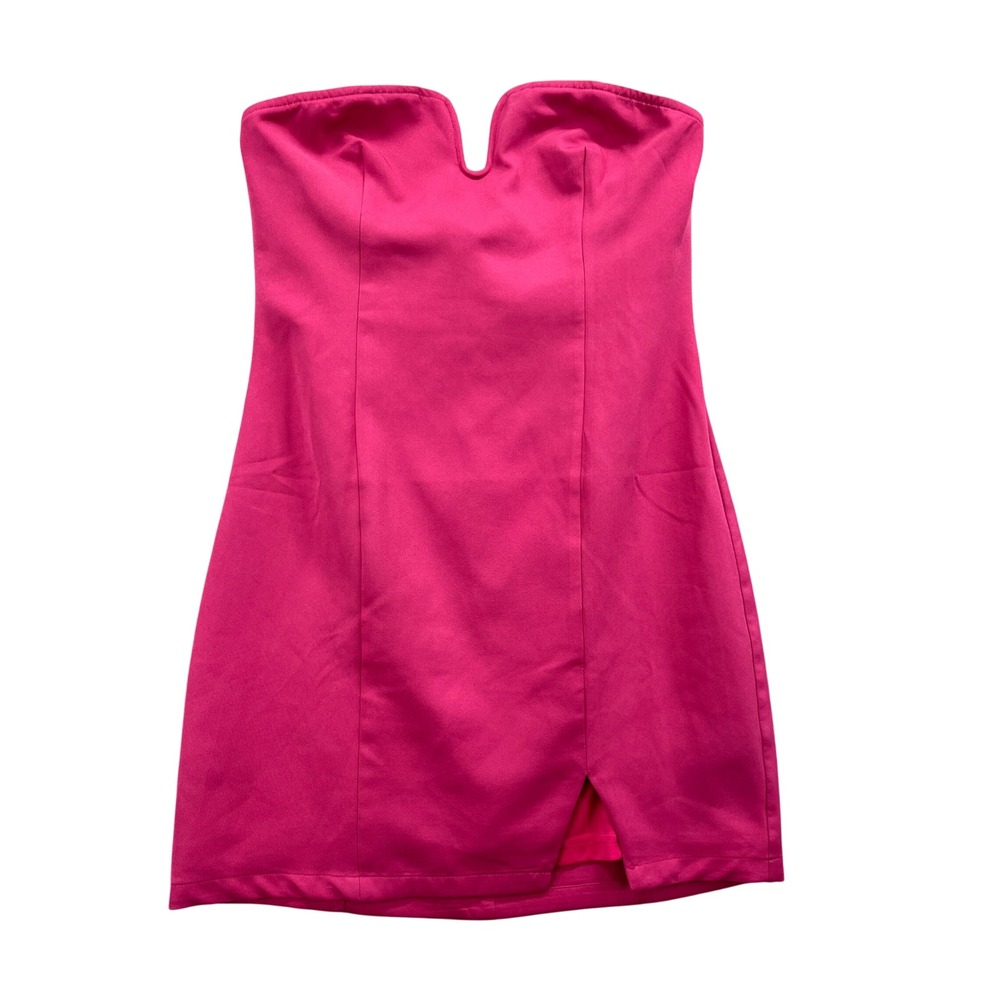 Lulus Dress Women Medium Vibrant Hot Pink Strapless Satin Bodycon Y2K Party Mini